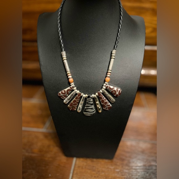 Animal Print Necklace with Black Braided Cord - Picture 3 of 5